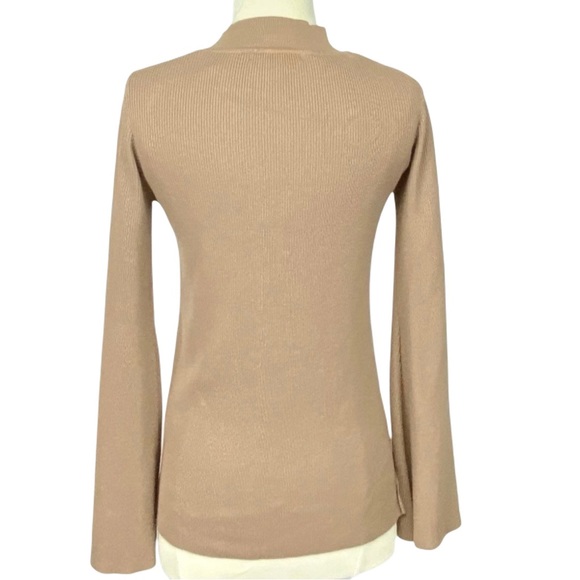 NBW Atmosphere Camel Bell Sleeve & Mock Neckline Fitted Knit Top. Size 4 - Picture 4 of 6